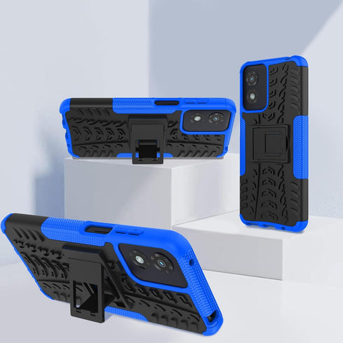 Moto G Play 2024 Case with 2 Pack Screen Protector, Heavy Duty Shockproof Bumper Cover with Kickstand (Blue)