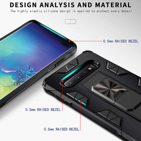 Samsung Galaxy S10 Plus Case, Military Grade with Built-in Kickstand, Heavy Duty Shockproof Cover, Black