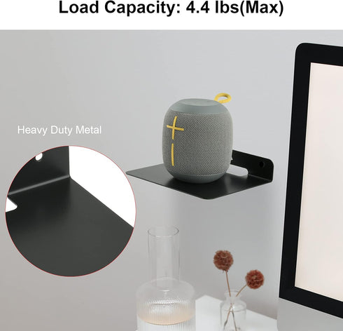 TXEsign Small Floating Shelves 6" Speaker Shelf-2 Pack Small Shelf Metal Speaker Mount Shelves for Bluetooth Speaker, Webcam, Cell Phones, Mesh Router,Toy Display Shelf Speakers Shelf (Black, 2)