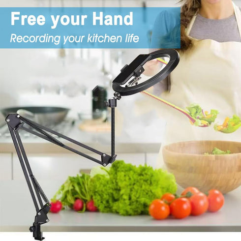 YIYANT Overhead Tripod Mount for Camera Webcam Ring Light, Long Over Head Articulating Arm with Phone Holder and Ball