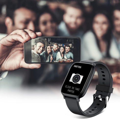Smart Watch for Men Women, 1.69 inch Full Touch Screen, IP68 Waterproof Bluetooth Fitness Tracker (Black)