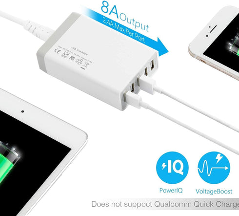 Pezin & Hulin 5 Port USB Wall Charger, 45W, Compatible with Tablet, Phone, and Cell Devices