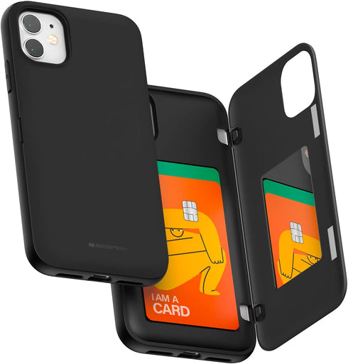 GOOSPERY Magnetic Door Bumper for iPhone 11, Protective Dual Layer Wallet Case with Card Holder - Black