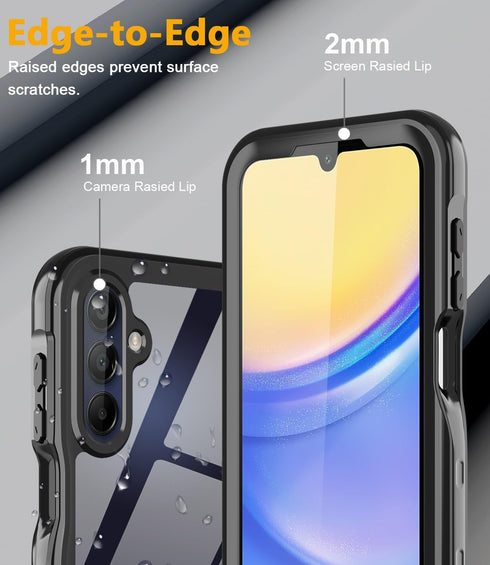 Samsung Galaxy A15 5G Case, Waterproof with Built-in Screen Protector, 360° Full Body Shockproof Heavy Duty (Black)