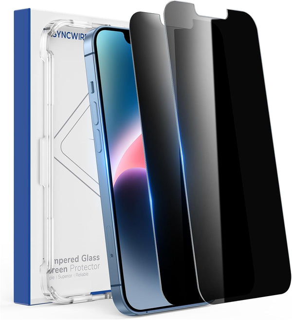 SYNCWIRE 2-Pack Privacy Screen Protector for iPhone 14/13 Pro/13 6.1'' - Unbreakable Anti-Spy Tempered Glass, Easy