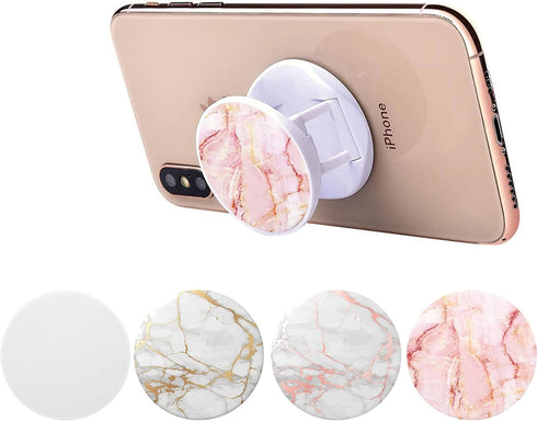 Multi-Function Cell Phone Stand, Rose Gold Pink White Marble Expanding Grip for Smartphones and Tablets (4 Pack)