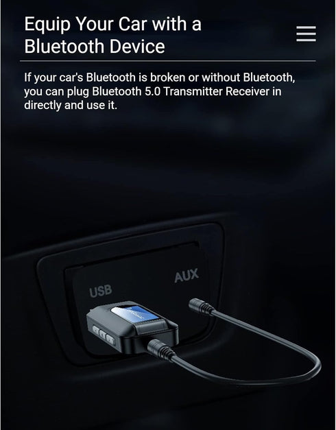 Bluetooth 5.0 Transmitter Receiver, 2 in 1 USB Portable Audio Adapter with LCD Display, Bluetooth AUX Dongle