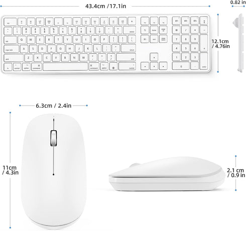 OMOTON Bluetooth Keyboard and Mouse Combo for Mac, Wireless Multi-Device Keyboard with Numeric Keypad (White)