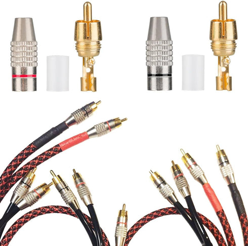 10Pack RCA Male Plug Solder, Gold Audio Video Adapter Connector for Home Theater, Amplifiers, Sound Systems