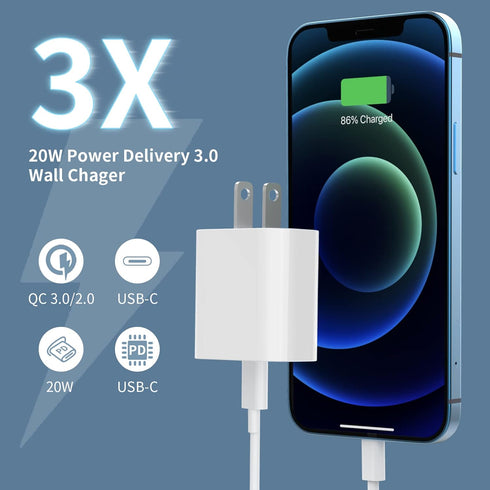 3Pack USB C Charger Block 20W, iGENJUN PD 3.0 Type C Wall Charger, USBC Power Adapter Brick for Phone 15/14/13, Galaxy