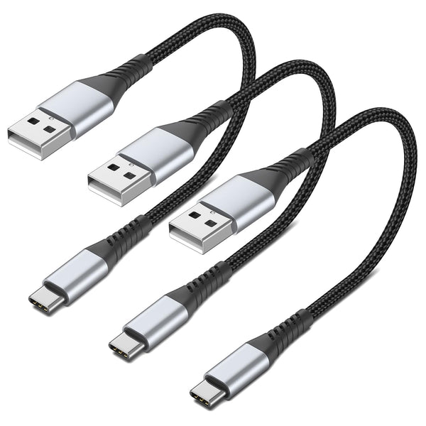 6 Inch USB C Cable Short, 0.5ft 3-Pack Braided USB A to USB C Fast Charging Cord for Samsung Galaxy S23 S22 Note 20,