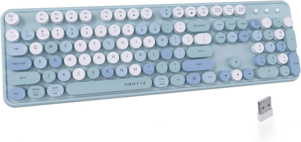 UBOTIE Dual Mode Colorful Wireless Keyboard, Bluetooth and USB Receiver Retro Typewriter Keyboard for Multi Devices