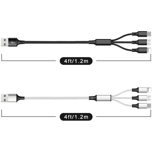3 in 1 Fast Charger Cable 3A, Multi USB Connector for Phone 12, 11 Pro, Samsung Galaxy, 4FT/2Pack (Charging Only)