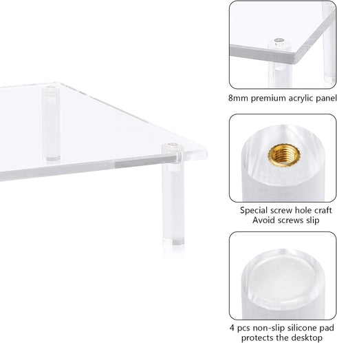 YestBuy Acrylic Monitor Stand Riser, Clear Computer Stand for Laptop, iMac, PC, Printer, Ergonomic Desk Riser