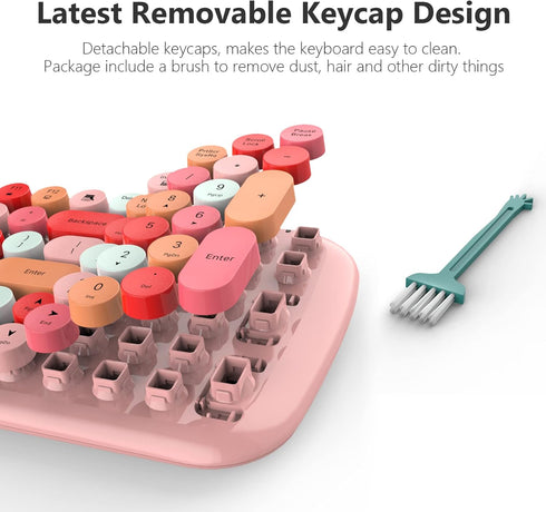 Wireless Keyboard and Mouse Combo, 2.4G USB Retro Typewriter Wireless Keyboard with Slim Noiseless Mouse