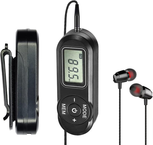 Personal FM Walkman Radio, Mini Digital Tuning Portable Radio with Headphones, Belt Clip, LCD Display, Pocket Radio for