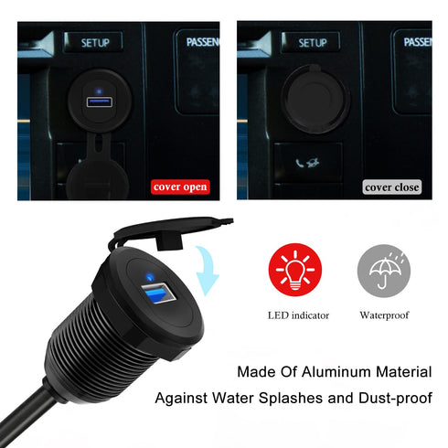 USB 3.0 Car Mount Flush Cable with LED Indicator, USB3.0 Male to Female Extension for Car Truck Boat Motorcycle