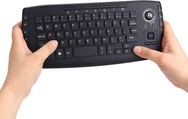 Multimedia Wireless Mini Keyboard with Trackball Mouse, 2.4Ghz, Scroll Wheel for PC, Mac, Android TV Box, Black