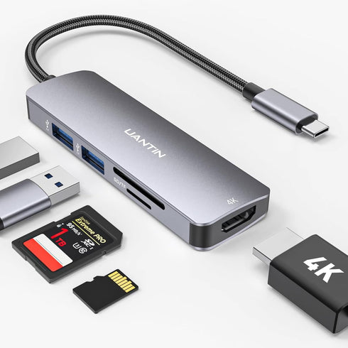 UANTIN USB C Hub Multiport Adapter with 4K HDMI Dongle, SD/TF Card Reader,