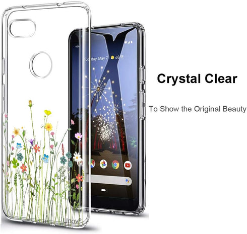 Unov Pixel 3a Case - Clear with Design, Soft TPU Shock Absorption Slim Protective Back Cover for Pixel 3a