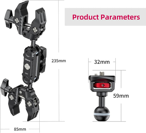 ULANZI Super Clamp Double Camera Clamp with 1/4" Adapter, Crab Plier Clip Bracket Mount for Photo Studio Light Stand
