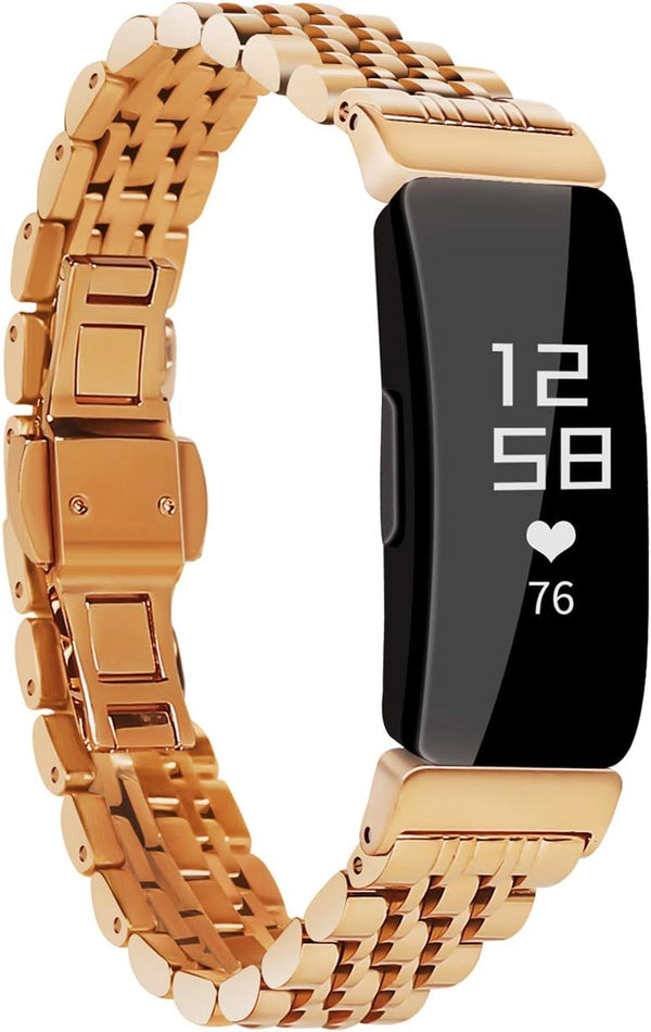 Chofit Metal Bracelet for Fitbit Inspire/Inspire HR/Inspire 2, Stainless Steel Replacement Strap for Women, Rose Gold