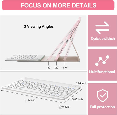 SENGBIRCH Keyboard Case for iPad Pro 11-inch (M4) 2024, Bluetooth Detachable Keyboard with Pencil Holder (Pink)