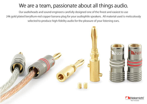 Nakamichi Ultimate Series 24K Gold Plated Beryllium Red Copper Banana Plug, 12-18 AWG Gauge Size, 4mm Connector, 10 Pcs