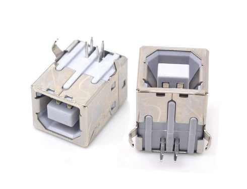 YXQ USB Type B Female Port 4-Pin 90 Degree B Solder Jack PCB Mount DIP Socket Connector Silver Tone, 5-Pack