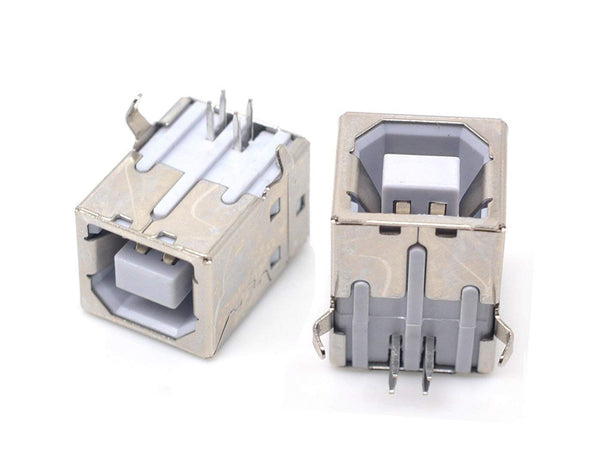 YXQ USB Type B Female Port 4-Pin 90 Degree B Solder Jack PCB Mount DIP Socket Connector Silver Tone, 5-Pack