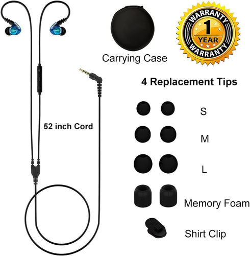 Shopify SEO: Blue Wired Over Ear Earbuds for Kids & Women, Sport Earhook Headphones with Microphone & Volume Control.