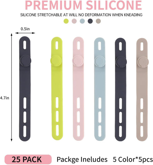 Oligei 25 Pcs Silicone Cable Ties, Reusable Cord Wraps for Electrical Cords, Organizer for Earphone, Charger