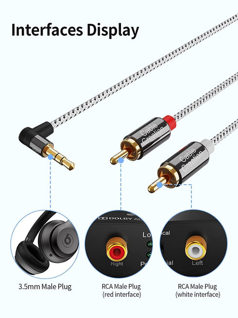 CableCreation 3.5mm to RCA Cable, Angle 3.5mm Male to 2RCA Male Auxiliary Stereo Audio Y Splitter Gold-Plated for Smartphones, MP3, Tablets, Speakers,Home Theater,HDTV,1.6FT/0.5M