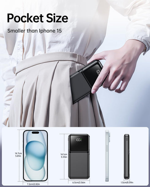 Power Bank Portable Charger with Built-in Cable, USB C Fast Charging Travel Essential Battery Pack for iPhone Samsung