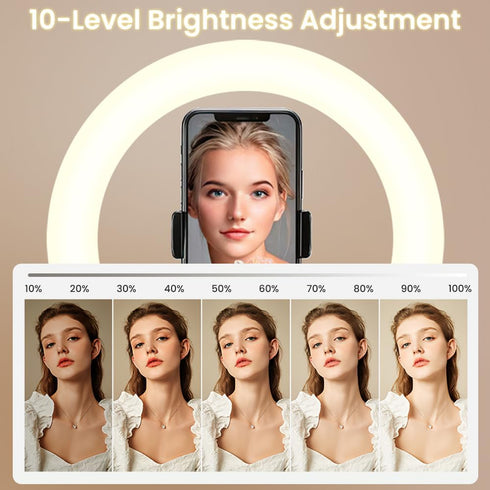 HomeBeyond 10" Dimmable Selfie Ring Light with Tripod & Phone Holder LED Circle Light for Live Streaming, Makeup