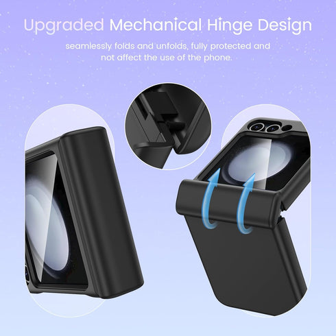 Maxdara Black Case for Samsung Galaxy Z Flip 5 5G, Hinge Protection, Built-in Glass Screen Protector, Shockproof