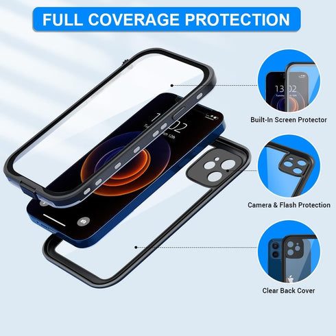 IP68 Waterproof Case for iPhone 12 Mini, Full Coverage Protective Shockproof/Dustproof Phone Case with Screen Protector