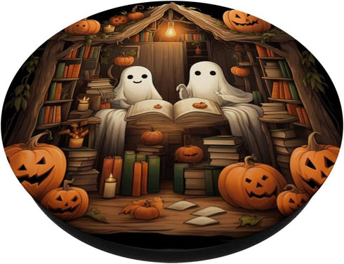 Cute Ghosts Reading Books Halloween Librarian Book Lover PopSockets Standard PopGrip