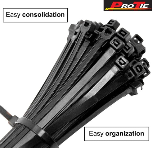 Pro Tie Standard Duty Self-Locking UV Nylon Cable Wire Ties, 8-Inch, 100-Pack - UV Black, 50 lbs. Tensile Strength