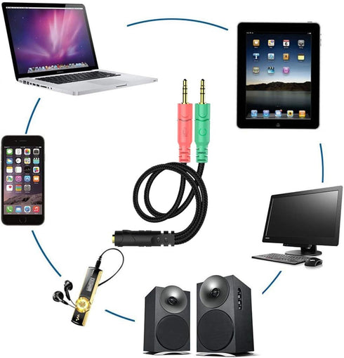 ENVEL Headset and Microphone Splitter Cable, 3.5mm Jack Audio Adapter, Y Splitter for PC
