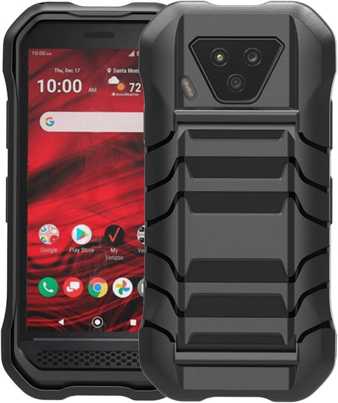 Nakedcellphone Black Tactical Armor Case for Kyocera DuraForce Ultra 5G UW (E7110) - Rugged, Anti-Shock, with Hand