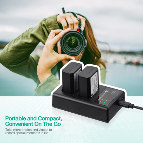 FirstPower NP-FW50 Battery 2-Pack with USB Dual Charger for Sony A6000 A6300 A6400 A6500 A7 A7II A7RII A7SII Cameras