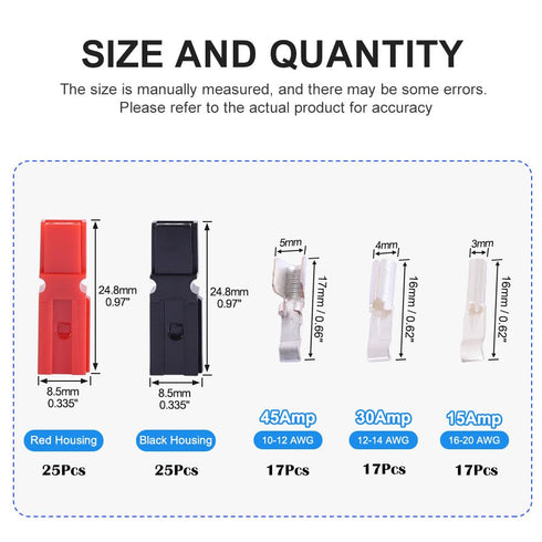 101 PCS 15/30/45 Amp Power Connectors Assortment Kit, Battery Connector Modular Quick Disconnect, AWG10-20