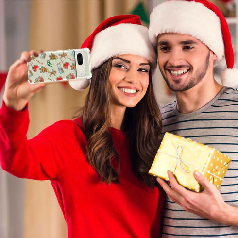 Christmas Red Heart Pattern Clear Phone Case for Google Pixel 7 - Soft, Slim, Shockproof Cover for Boys & Girls.