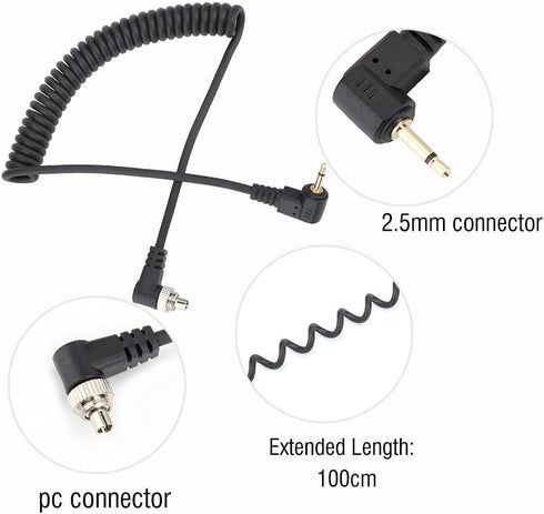 2.5mm to Male Flash PC Sync Cable for Linking Various Cameras and Flash Triggers