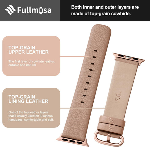 Fullmosa Leather Bands for Apple Watch Band 41mm 40mm 38mm 42mm, Beige/Rose Gold - Compatible with iWatch Series