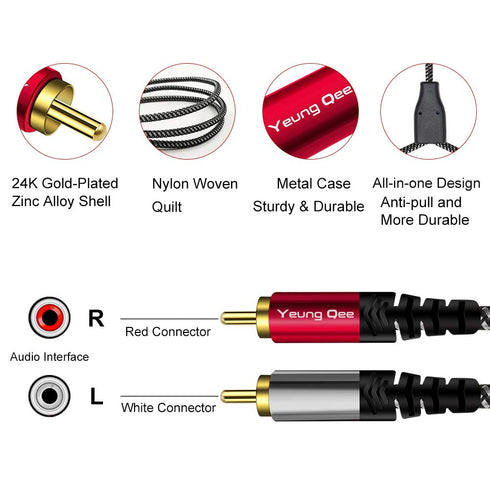 RCA Cable 12 ft, 2RCA Male to 2RCA Male Audio Stereo Subwoofer Cable for Home Theater, Amplifiers, Speakers