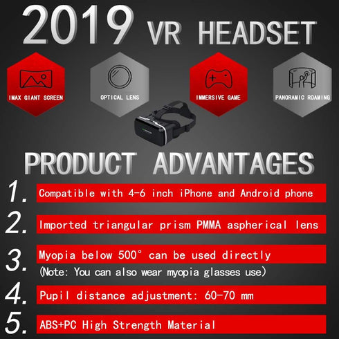 HD Virtual Reality Headset with Controller/Gamepad, VR Headsets for iPhone/Android, 3D Glasses for TV, Movies