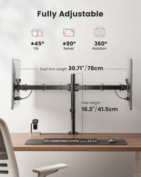 ErGear Dual Monitor Desk Mount, Heavy Duty Adjustable Arm for 2 Screens up to 32 Inches
