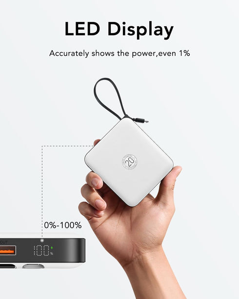 VRURC Portable Charger with Built-in Cables, 10000mAh Battery Pack PD 20W for iPhone, 22.5W USB C Travel Power Bank
